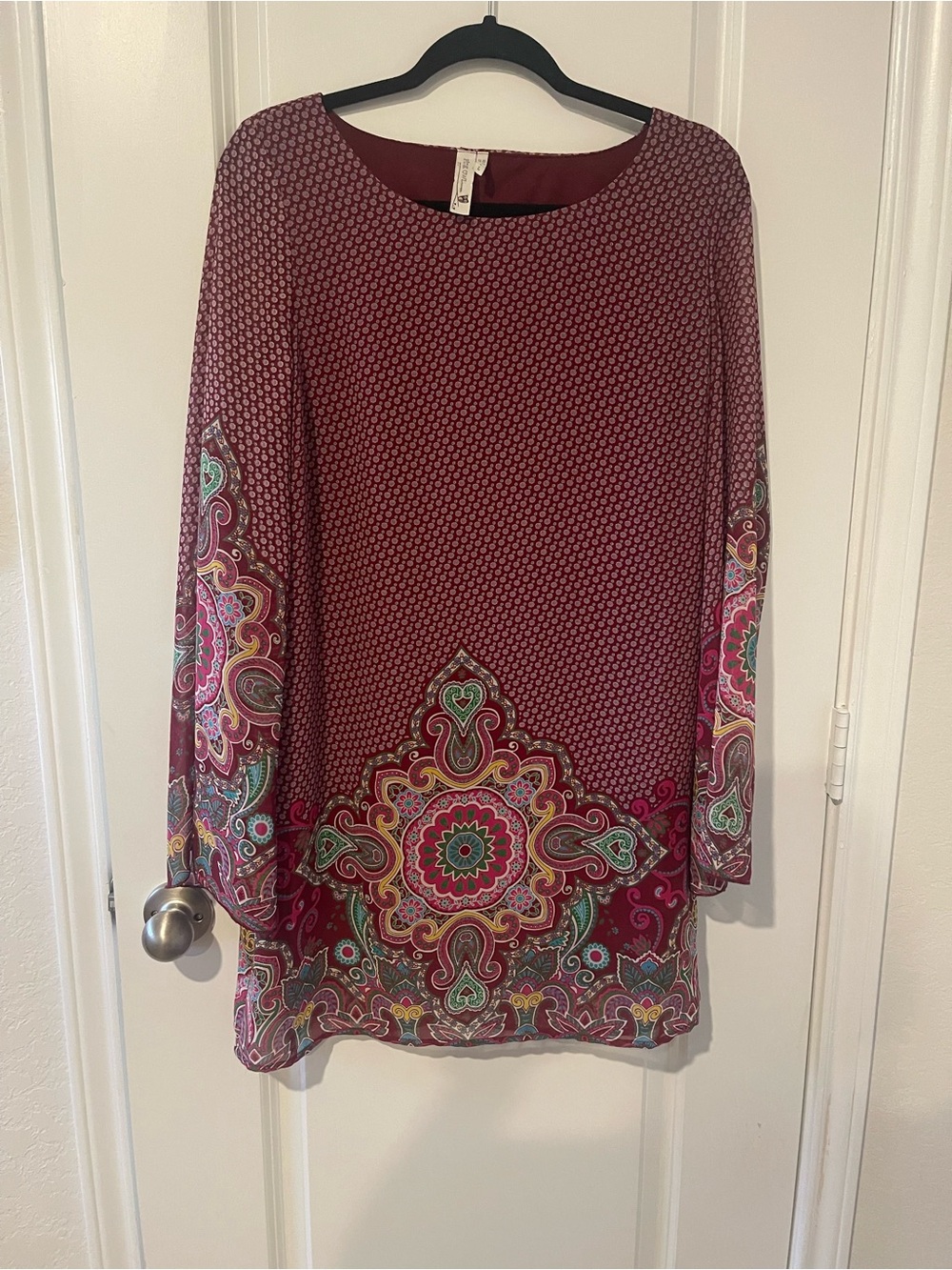 Pink Owl Burgundy Paisley Border Tunic